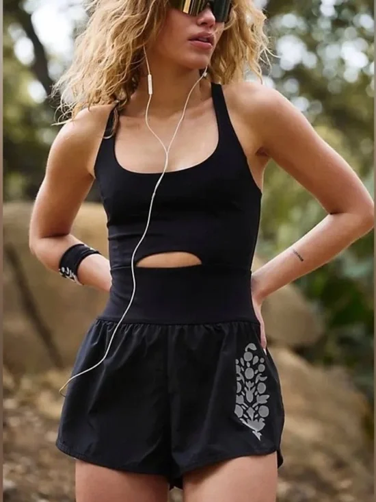 Free People FP Movement Righteous Reflective Logo Runsie Romper Size - Picture 1 of 10